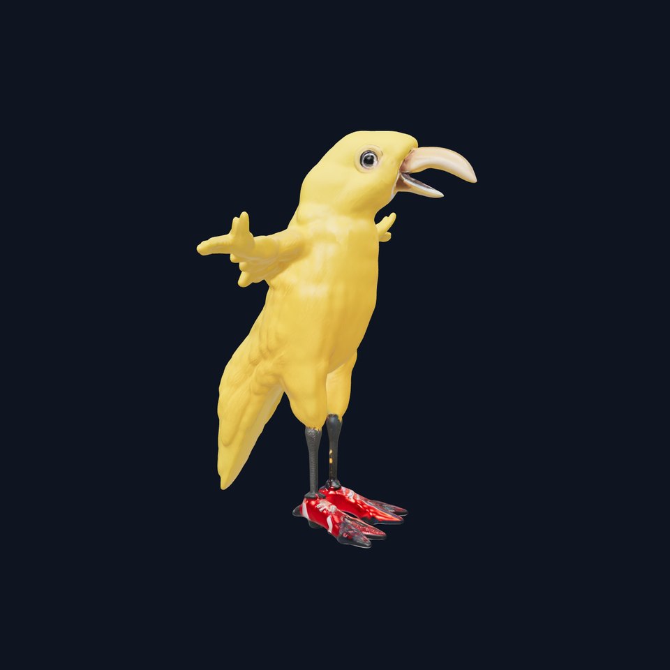 Yellow Parrot Character with Red Shoes Rigged and Animated Model